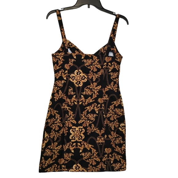 Topshop Printed Denim Zip front Dress black gold chain print size 4 - Picture 4 of 6